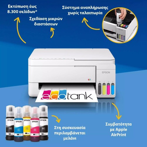 ΠΟΛΥΜΗΧΑΝΗΜΑ INKJET EPSON L3356 (C11CL62412) WHITE ECOTANK ΧΕΙΡΟΚΙΝΗΤΗ ΕΚΤΥΠΩΣΗ 2ης ΌΨΗΣ, WI-FI